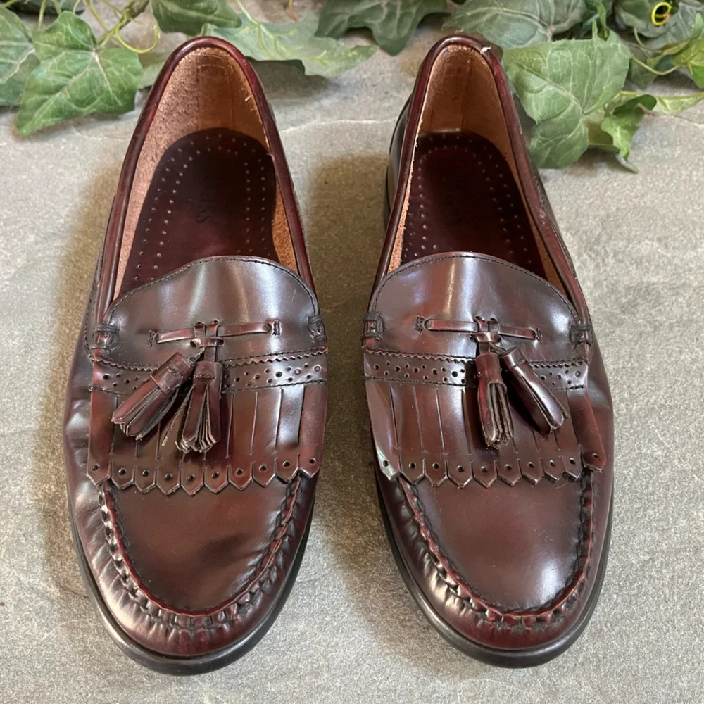 Bass Oxblood Leather Tassel Loafers Men’s 9.5 EEE Brompton Slip On Shoes Brazil